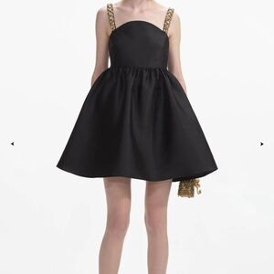 Self-Portrait Black Mini Dress with Gold Straps